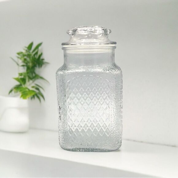 Textured Patterned Glass Rectangular Canister with Lid - Picture 4 of 16